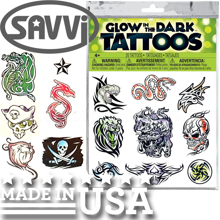 Savvi   Glow In The Dark Tattoos Monsters 10704